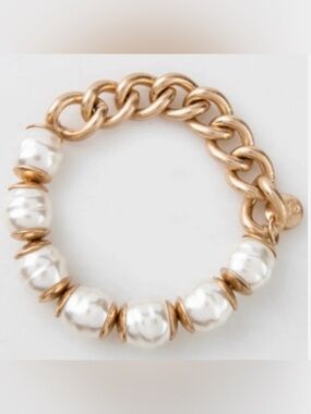PLUNDER “TYRA BRACELET” FAUX PEARL BEADS with GOLD-TONE CHAIN - BRAND NEW!